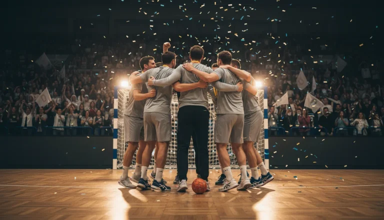 Équipe de handball célébrant une victoire lors d