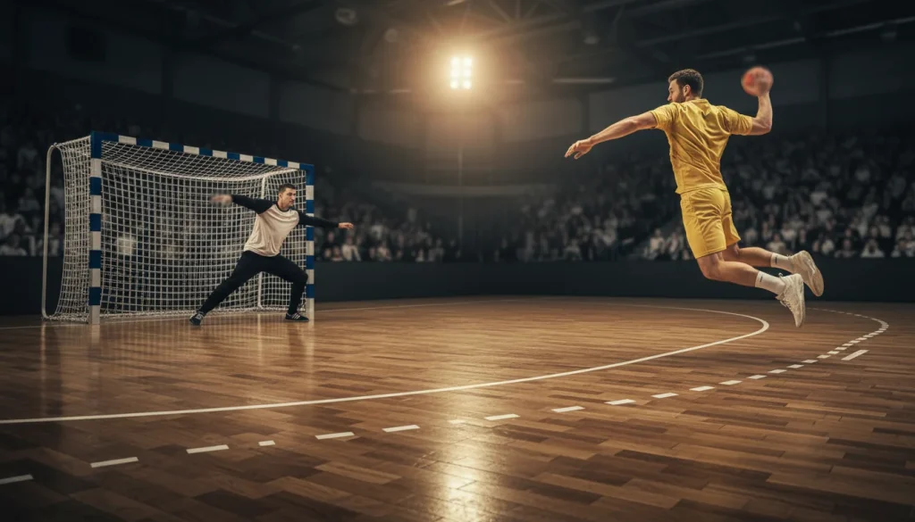 Joueur de handball en pleine action lors d
